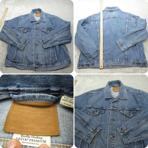 Levis Denim Jacket Men XL Medium Wash Premium Vintage Fit Cotton Pockets Trucker - Picture 1 of 15